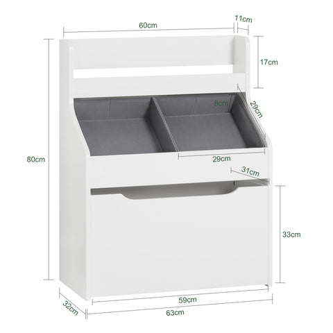 SoBuy KMB71-W Boekenrek voor Kinderen met 2 Manden en 1 Verrijdbaar Compartiment, Boekenkast Kinderen, Boekenplank