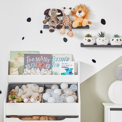 SoBuy KMB71-W Boekenrek voor Kinderen met 2 Manden en 1 Verrijdbaar Compartiment, Boekenkast Kinderen, Boekenplank