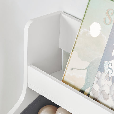 SoBuy KMB71-W Boekenrek voor Kinderen met 2 Manden en 1 Verrijdbaar Compartiment, Boekenkast Kinderen, Boekenplank