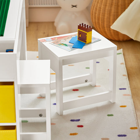 SoBuy KMB75-W Kinderbureauset, Kindertafel met 2 Stoelen, Bouwtafelset met 2 Stoelen, Kinderbureau met 8 Opbergbakken, Speeltafel, Peuters Tafel
