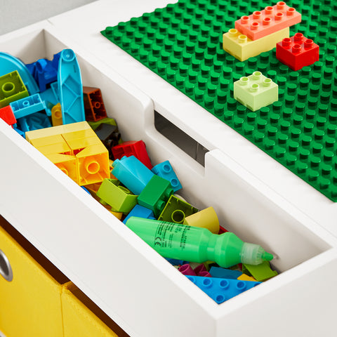 SoBuy KMB75-W Kinderbureauset, Kindertafel met 2 Stoelen, Bouwtafelset met 2 Stoelen, Kinderbureau met 8 Opbergbakken, Speeltafel, Peuters Tafel