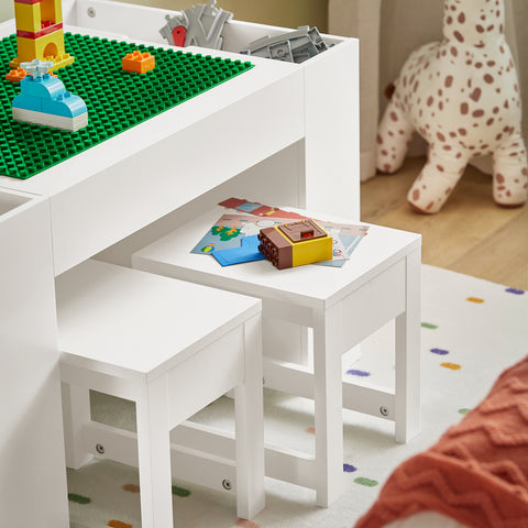 SoBuy KMB75-W Kinderbureauset, Kindertafel met 2 Stoelen, Bouwtafelset met 2 Stoelen, Kinderbureau met 8 Opbergbakken, Speeltafel, Peuters Tafel