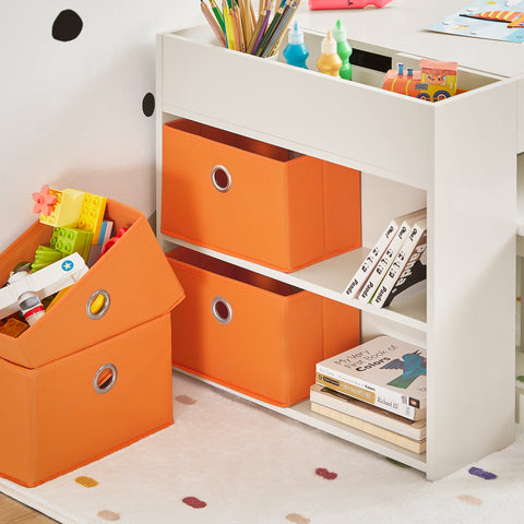 SoBuy KMB75-W Kinderbureauset, Kindertafel met 2 Stoelen, Bouwtafelset met 2 Stoelen, Kinderbureau met 8 Opbergbakken, Speeltafel, Peuters Tafel