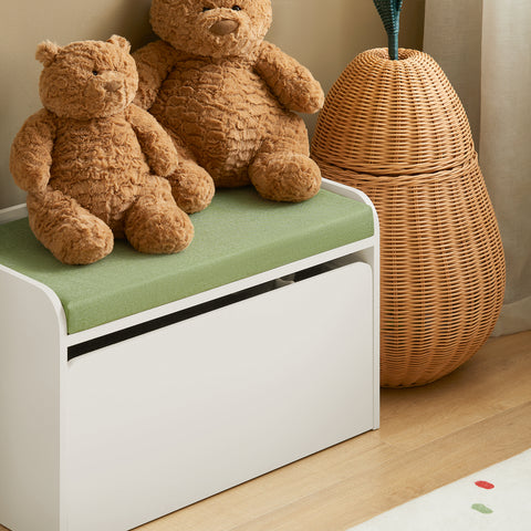 SoBuy KMB80-W Speelgoedkist voor Kinderen, Speelgoed Opbergdoos, Speelgoedkist Bank voor Kinderen, Kinderboekenplank, Opbergkast met 1 Lade op Wielen en Gewatteerde Zitting met Kussen