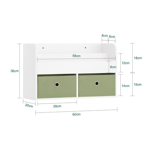 SoBuy KMB81-W Wandplank voor Kinder, Hangende Opbergplank, Kinderkapstok, Boekenplank, Wand Boekenkast met 2 Planken en 2 Opbergdozen