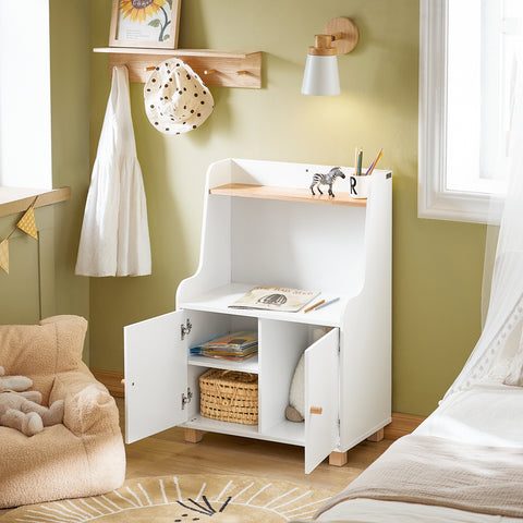 SoBuy KMB84-W Kinderboekenkast met 1 Plank, 1 Open Vakken en 2 Deuren, Boekenkast, Boekenplank, Boekenrek, Speelgoedkast