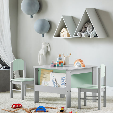 SoBuy KMB88-HG Kinderbureauset, Kindertafel en 2 Stoelen, Bureautafelset voor Kinderen met 2 Stoelen, Kinderbureau, Kindertafel, Kinderstudietafel