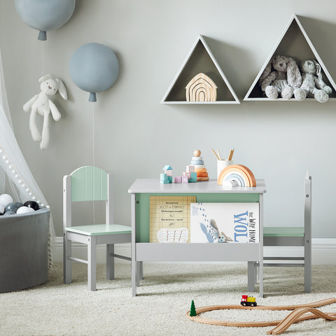 SoBuy KMB88-HG Kinderbureauset, Kindertafel en 2 Stoelen, Bureautafelset voor Kinderen met 2 Stoelen, Kinderbureau, Kindertafel, Kinderstudietafel