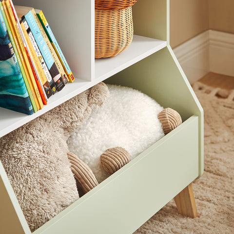 SoBuy KMB90-GR Boekenkast voor Kinderen, Boekenplank,Speelgoedplank, voor Kinderkamer, Speelkamer, met 2 Planken