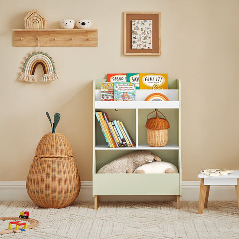 SoBuy KMB90-GR Boekenkast voor Kinderen, Boekenplank,Speelgoedplank, voor Kinderkamer, Speelkamer, met 2 Planken