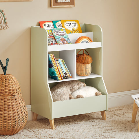 SoBuy KMB90-GR Boekenkast voor Kinderen, Boekenplank,Speelgoedplank, voor Kinderkamer, Speelkamer, met 2 Planken