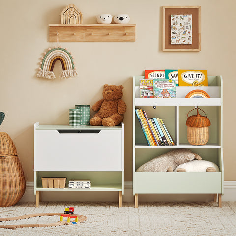SoBuy KMB90-GR Boekenkast voor Kinderen, Boekenplank,Speelgoedplank, voor Kinderkamer, Speelkamer, met 2 Planken