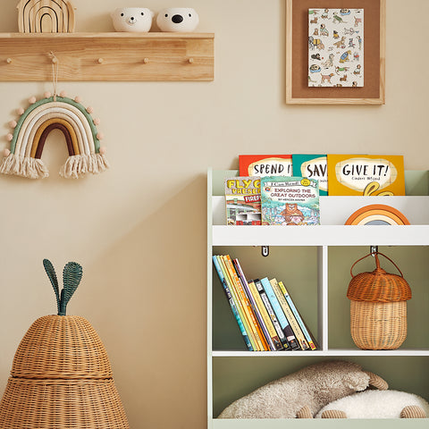 SoBuy KMB90-GR Boekenkast voor Kinderen, Boekenplank,Speelgoedplank, voor Kinderkamer, Speelkamer, met 2 Planken