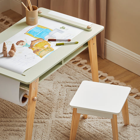 SoBuy KMB92-GR Kinderbureauset, Kindertafel + 2 Kinderkrukjes, Kindertafel,  Kindermeubels, met 2 Open Compartiment