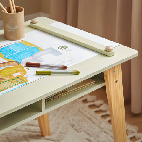 SoBuy KMB92-GR Kinderbureauset, Kindertafel + 2 Kinderkrukjes, Kindertafel,  Kindermeubels, met 2 Open Compartiment