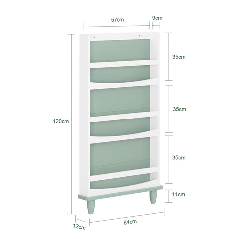 SoBuy KMB93-GR Boekenkast voor kinderen, boekenrek met 3 niveaus, opbergrek voor kinderkamer, 60 x 12 x 120 cm, groen en wit