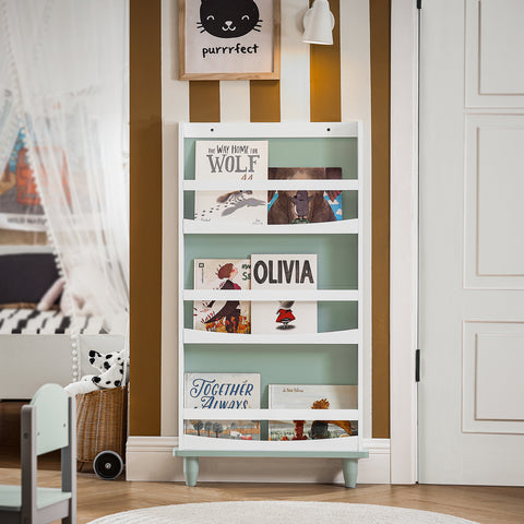 SoBuy KMB93-GR Boekenkast voor kinderen, boekenrek met 3 niveaus, opbergrek voor kinderkamer, 60 x 12 x 120 cm, groen en wit
