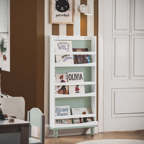 SoBuy KMB93-GR Boekenkast voor kinderen, boekenrek met 3 niveaus, opbergrek voor kinderkamer, 60 x 12 x 120 cm, groen en wit