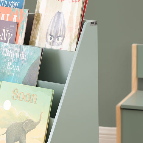 SoBuy KMB95-GR Boekenrek voor kinderen, opbergkast voor kinderen voor speelgoed en boeken, 4 vakken en 1 lade met wieltjes
