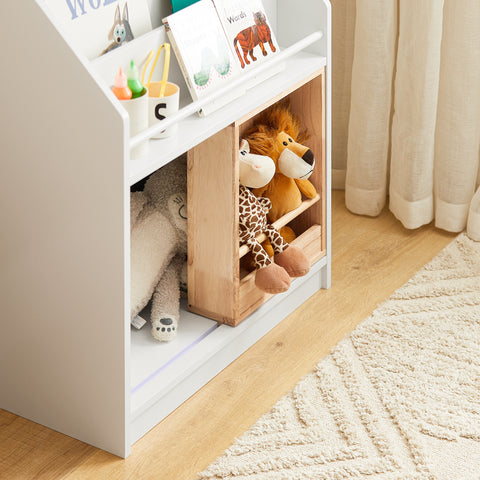 SoBuy KMB98-W Boekenrek voor Kinderen, Kinderrek, ,Boekenplank, Speelgoedplank Opbergkast voor Kinderen en 2 Opbergdozen