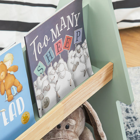 SoBuy KMB99-GR Kinderboekenkast met wieltjes, boekenrek voor kinderkamer, met 3 planken en 4 wielen, natuurgroen, 60 x 36 x 82 cm