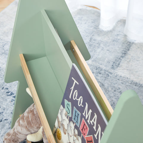 SoBuy KMB99-GR Kinderboekenkast met wieltjes, boekenrek voor kinderkamer, met 3 planken en 4 wielen, natuurgroen, 60 x 36 x 82 cm