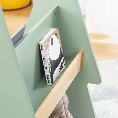 SoBuy KMB99-GR Kinderboekenkast met wieltjes, boekenrek voor kinderkamer, met 3 planken en 4 wielen, natuurgroen, 60 x 36 x 82 cm