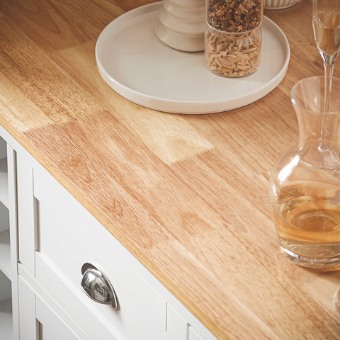 SoBuy KNL05-W Keukeneiland, Keukenkast, Keuken Werktafel, Dressoir, met Flessenhouder voor 9 Flessen, 2 Lades, 2 Deuren en 2 Rotanmanden