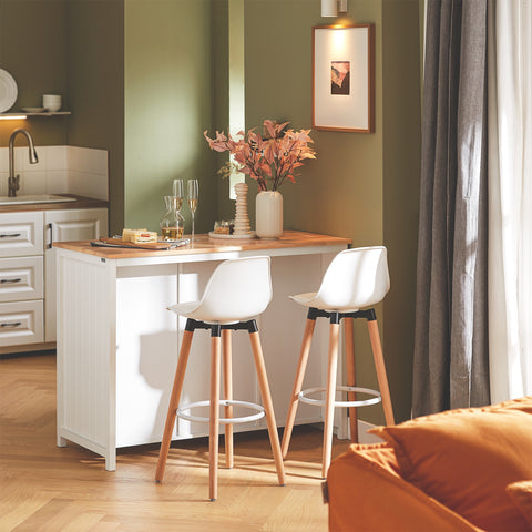 SoBuy KNL05-W Keukeneiland, Keukenkast, Keuken Werktafel, Dressoir, met Flessenhouder voor 9 Flessen, 2 Lades, 2 Deuren en 2 Rotanmanden