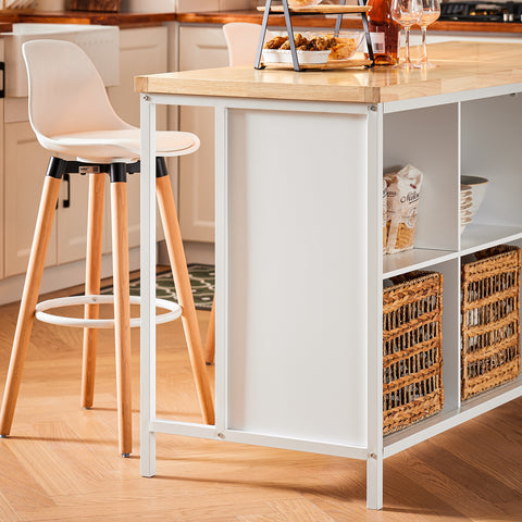SoBuy KNL09-WN Centraal keukeneiland met werkblad van rubberhout, keukenkast met 2 deuren, 4 vakken, 170 x 60 x 89 cm, wit