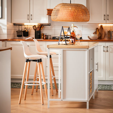 SoBuy KNL09-WN Centraal keukeneiland met werkblad van rubberhout, keukenkast met 2 deuren, 4 vakken, 170 x 60 x 89 cm, wit