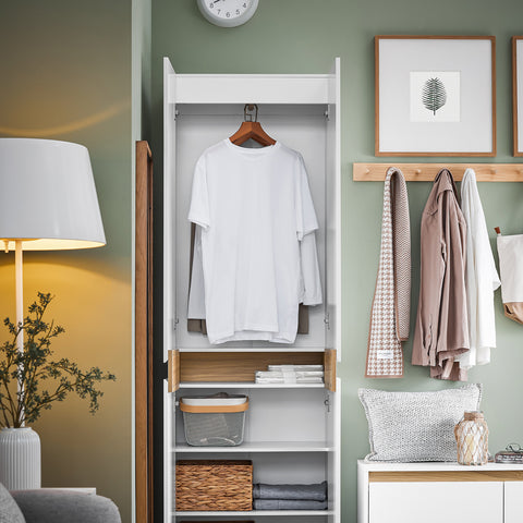 SoBuy KSB01-W Kledingkast, voor volwassenen, slaapkamer, kledingkast, voor slaapkamer, woonkamer, hal, 1 kledingkast, 2 deuren, 5 vakken