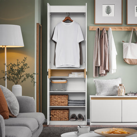 SoBuy KSB01-W Kledingkast, voor volwassenen, slaapkamer, kledingkast, voor slaapkamer, woonkamer, hal, 1 kledingkast, 2 deuren, 5 vakken