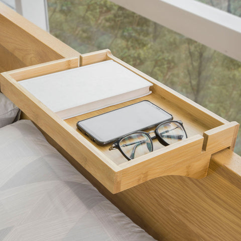 SoBuy NKD01-N Bedplank Bamboe Zwevend nachtkastje Met Kabelbeheer