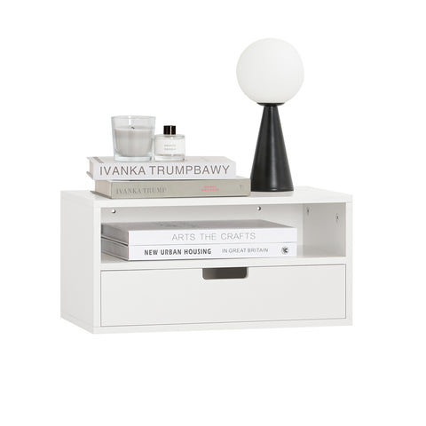 SoBuy NKD03-W Zwevend Nachtkastje met Lade, Hangend Nachttafeltje, Bijzettafel Zwevend, Wandplank, Wandkast voor Slaapkamer