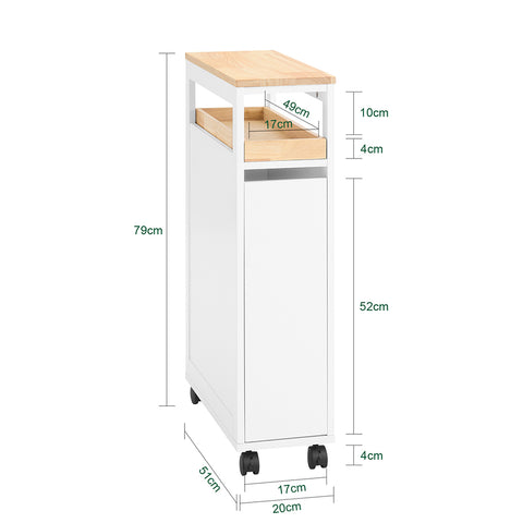 SoBuy NSR11-WN Plankenkast op Wieltjes van Hout Opslagmeubel Keuken Badkamer Trolley Kast Nis Servicetrolley