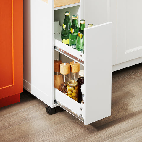 SoBuy NSR11-WN Plankenkast op Wieltjes van Hout Opslagmeubel Keuken Badkamer Trolley Kast Nis Servicetrolley