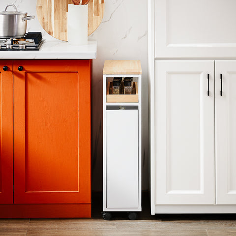 SoBuy NSR11-WN Plankenkast op Wieltjes van Hout Opslagmeubel Keuken Badkamer Trolley Kast Nis Servicetrolley