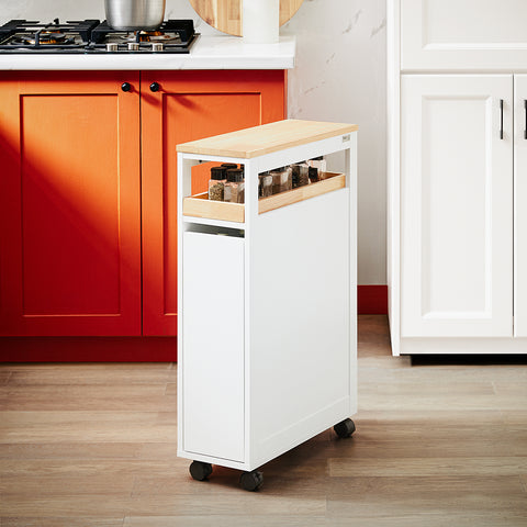 SoBuy NSR11-WN Plankenkast op Wieltjes van Hout Opslagmeubel Keuken Badkamer Trolley Kast Nis Servicetrolley