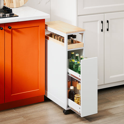 SoBuy NSR11-WN Plankenkast op Wieltjes van Hout Opslagmeubel Keuken Badkamer Trolley Kast Nis Servicetrolley