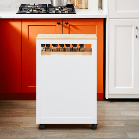SoBuy NSR11-WN Plankenkast op Wieltjes van Hout Opslagmeubel Keuken Badkamer Trolley Kast Nis Servicetrolley