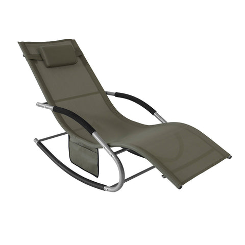 SoBuy OGS28-BR | Ligstoel | Tuinstoel | Swingstoel | Schommelstoel | Ergonomische | met Verstelbare Hoofdsteun en Zijzak | Bruin