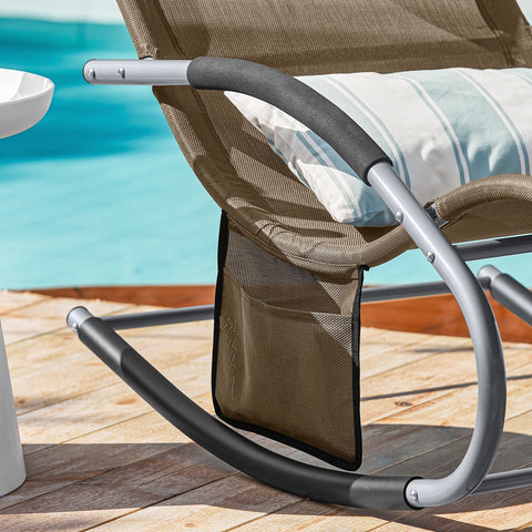 SoBuy OGS28-BRx2 | Set van 2 | Ligstoel | Tuinstoel | Swingstoel | Schommelstoel | Ergonomische | met Verstelbare Hoofdsteun en Zijzak | Bruin