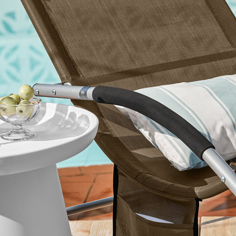 SoBuy OGS28-BRx2 | Set van 2 | Ligstoel | Tuinstoel | Swingstoel | Schommelstoel | Ergonomische | met Verstelbare Hoofdsteun en Zijzak | Bruin