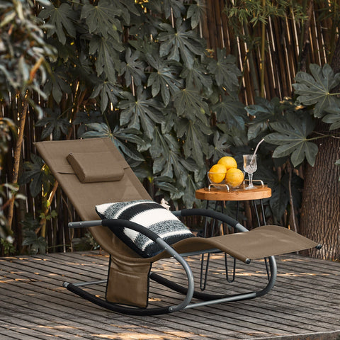 SoBuy OGS28-BRx2 | Set van 2 | Ligstoel | Tuinstoel | Swingstoel | Schommelstoel | Ergonomische | met Verstelbare Hoofdsteun en Zijzak | Bruin