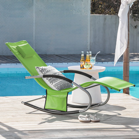 SoBuy OGS28-GRx2 | Set van 2 | Ligstoel | Tuinstoel | Swingstoel | Schommelstoel | Ergonomische | met Verstelbare Hoofdsteun en Zijzak | Groente