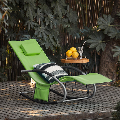 SoBuy OGS28-GRx2 | Set van 2 | Ligstoel | Tuinstoel | Swingstoel | Schommelstoel | Ergonomische | met Verstelbare Hoofdsteun en Zijzak | Groente