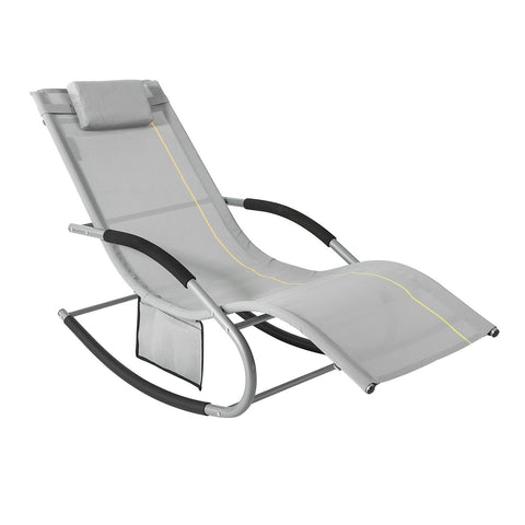SoBuy OGS28-HG | Ligstoel | Tuinstoel | Swingstoel | Schommelstoel | Ergonomische | met Verstelbare Hoofdsteun en Zijzak | Grijs