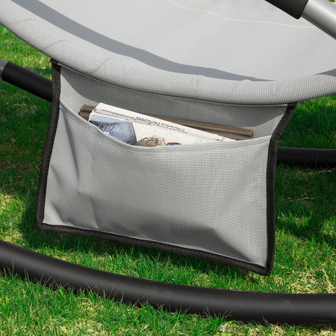SoBuy OGS28-HG | Ligstoel | Tuinstoel | Swingstoel | Schommelstoel | Ergonomische | met Verstelbare Hoofdsteun en Zijzak | Grijs