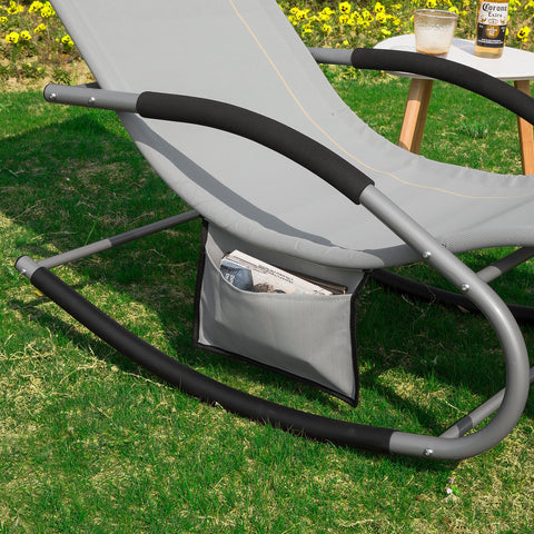 SoBuy OGS28-HG | Ligstoel | Tuinstoel | Swingstoel | Schommelstoel | Ergonomische | met Verstelbare Hoofdsteun en Zijzak | Grijs